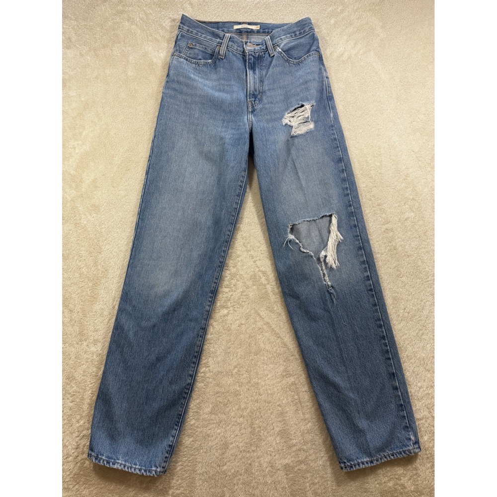 Levi's Womens 94 Baggy Distressed High Rise Blue Jeans 25 Meas: 28x31